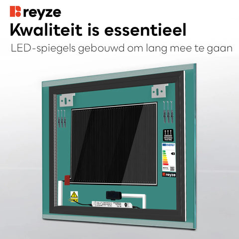 LED Spiegel Vierkant | met Touch-Knoppen | en Anti-Condens Functie | Koud wit licht - Reyze Serie Edge Model 8