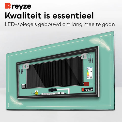 LED Spiegel Rechthoekig | met Touch-Knoppen | en Anti-Condens Functie | Neutraal wit licht - Reyze Serie Good Vibes Model 2