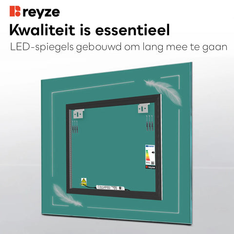 LED Spiegel Vierkant | Zonder Touchknoppen | Warm Wit Licht - Reyze Serie Good Vibes Model 3