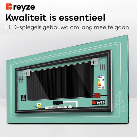LED Spiegel Rechthoekig | met Touch-Knoppen | en Anti-Condens Functie | Neutraal wit licht - Reyze Serie Good Vibes Model 3