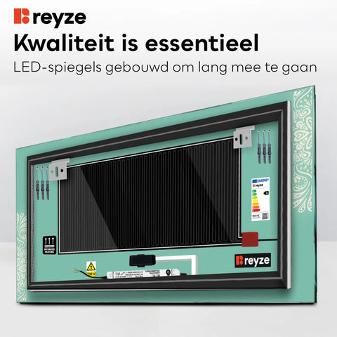 LED Spiegel Rechthoekig | met Touch-Knoppen | en Anti-Condens Functie | Neutraal wit licht - Reyze Serie Good Vibes Model 4