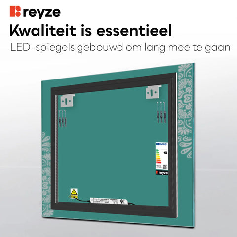 LED Spiegel Vierkant | Zonder Touchknoppen | Warm Wit Licht - Reyze Serie Good Vibes Model 4