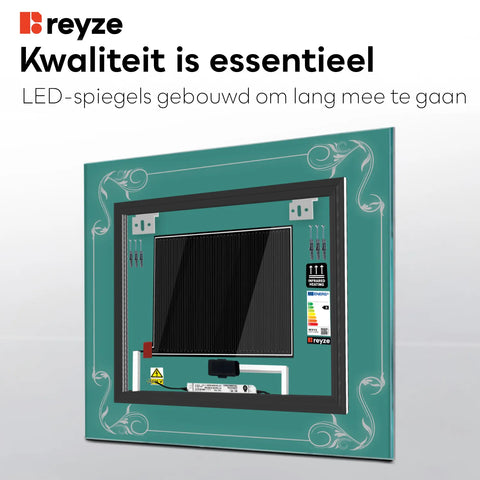 LED Spiegel Vierkant | met Touch-Knoppen | en Anti-Condens Functie | Neutraal wit licht - Reyze Serie Good Vibes Model 5