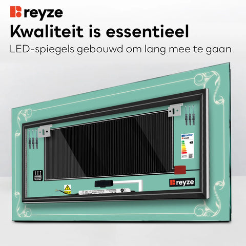 LED Spiegel Rechthoekig | met Touch-Knoppen | en Anti-Condens Functie | Koud wit licht - Reyze Serie Good Vibes Model 5