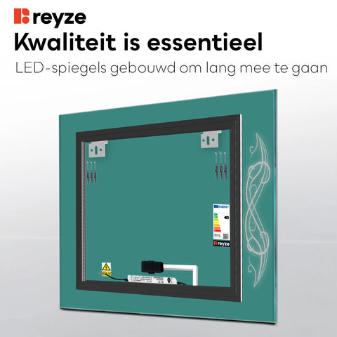 LED Spiegel Vierkant | met Touch-Knop | Warm Wit Licht - Reyze Serie Good Vibes Model 6