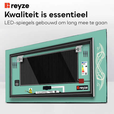LED Spiegel Rechthoekig | met Touch-Knoppen | en Anti-Condens Functie | Warm Wit Licht - Reyze Serie Good Vibes Model 6