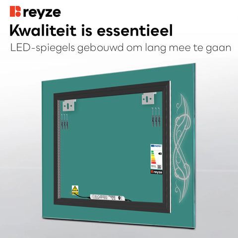 LED Spiegel Vierkant | Zonder Touchknoppen | Warm Wit Licht - Reyze Serie Good Vibes Model 6