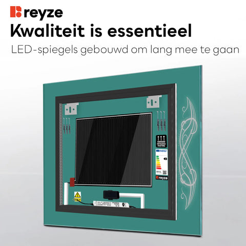 LED Spiegel Vierkant | met Touch-Knoppen | en Anti-Condens Functie | Warm Wit Licht - Reyze Serie Good Vibes Model 6