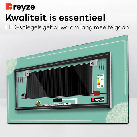 LED Spiegel Rechthoekig | met Touch-Knoppen | en Anti-Condens Functie | Koud wit licht - Reyze Serie Good Vibes Model 7