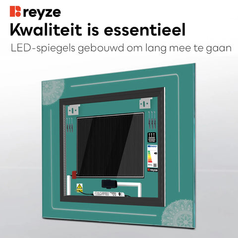 LED Spiegel Vierkant | met Touch-Knoppen | en Anti-Condens Functie | Warm Wit Licht - Reyze Serie Good Vibes Model 7