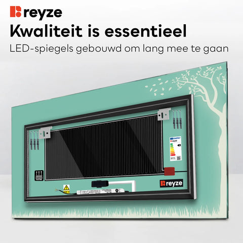 LED Spiegel Rechthoekig | met Touch-Knoppen | en Anti-Condens Functie | Neutraal wit licht - Reyze Serie Good Vibes Model 8