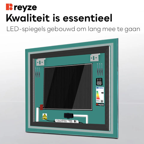 LED Spiegel Vierkant | met Touch-Knoppen | en Anti-Condens Functie | Instelbare lichttemperatuur - Reyze Serie Minimal Model 1