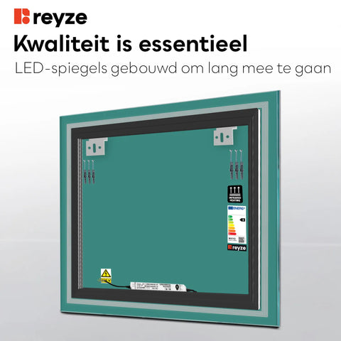 LED Spiegel Vierkant | Zonder Touchknoppen | Warm Wit Licht - Reyze Serie Minimal Model 1