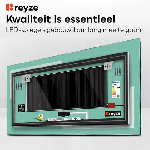 LED Spiegel Rechthoekig | met Touch-Knoppen | en Anti-Condens Functie | Koud wit licht - Reyze Serie Minimal Model 2