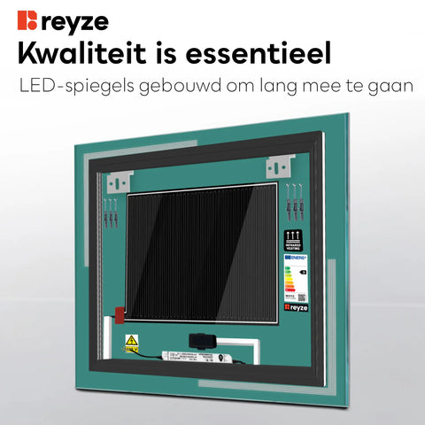LED Spiegel Vierkant | met Touch-Knoppen | en Anti-Condens Functie | Instelbare lichttemperatuur - Reyze Serie Minimal Model 2