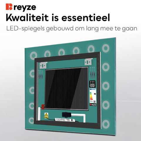 LED Spiegel Vierkant | met Touch-Knoppen | en Anti-Condens Functie | Warm Wit Licht - Reyze Serie Minimal Model 4