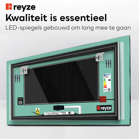 LED Spiegel Rechthoekig | met Touch-Knoppen | en Anti-Condens Functie | Neutraal wit licht - Reyze Serie Minimal Model 7