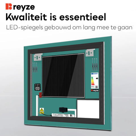 LED Spiegel Vierkant | met Touch-Knoppen | en Anti-Condens Functie | Neutraal wit licht - Reyze Serie Motivated Model 5