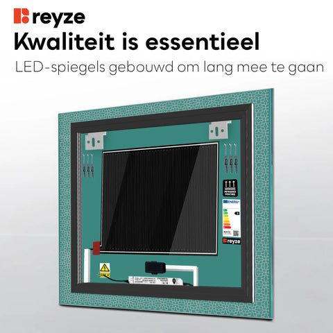 LED Spiegel Vierkant | met Touch-Knoppen | en Anti-Condens Functie | Koud wit licht - Reyze Serie Official Model 1