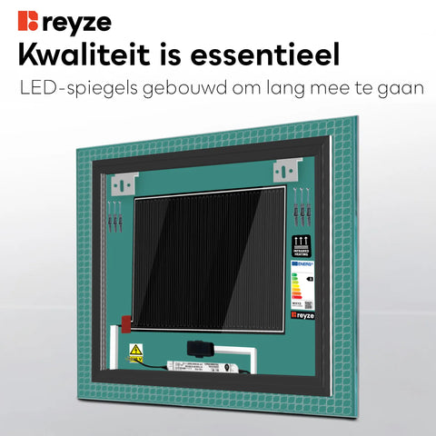LED Spiegel Vierkant | met Touch-Knoppen | en Anti-Condens Functie | Warm Wit Licht - Reyze Serie Official Model 3