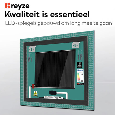 LED Spiegel Vierkant | met Touch-Knoppen | en Anti-Condens Functie | Koud wit licht - Reyze Serie Official Model 4