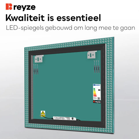 LED Spiegel Vierkant | Zonder Touchknoppen | Koud wit licht - Reyze Serie Official Model 6