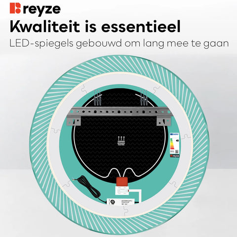 LED Spiegel Rond | met Touch-Knoppen | en Anti-Condens Functie | Instelbare lichttemperatuur - Reyze Serie Simetria Model 7