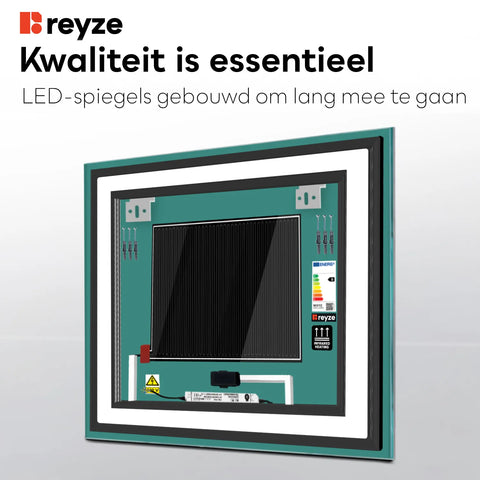 LED Spiegel Vierkant | met Touch-Knoppen | en Anti-Condens Functie | Koud wit licht - Reyze Serie Salono Model 2