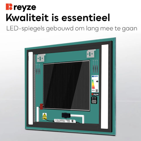 LED Spiegel Vierkant | met Touch-Knoppen | en Anti-Condens Functie | Neutraal wit licht - Reyze Serie Salono Model 5