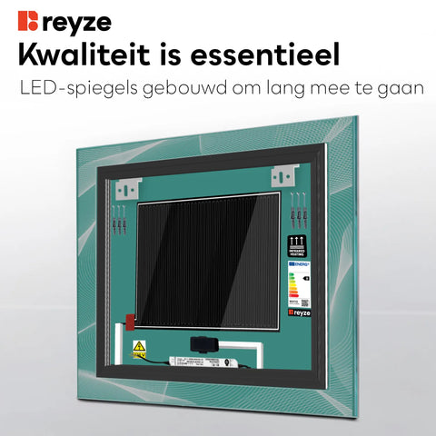 LED Spiegel Vierkant | met Touch-Knoppen | en Anti-Condens Functie | Koud wit licht - Reyze Serie Simetria Model 2