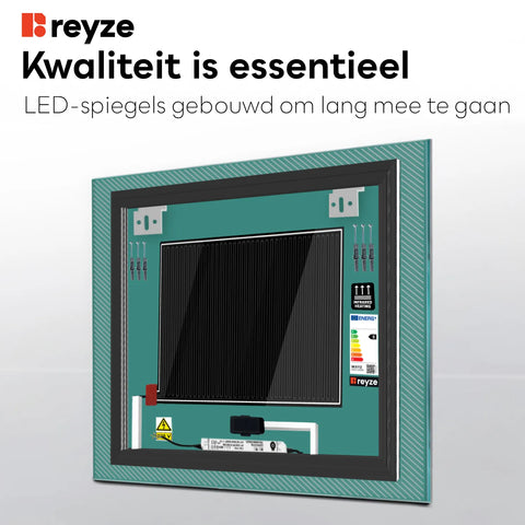 LED Spiegel Vierkant | met Touch-Knoppen | en Anti-Condens Functie | Koud wit licht - Reyze Serie Simetria Model 7
