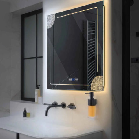 LED Spiegel Vierkant | met Touch-Knoppen | en Anti-Condens Functie | Instelbare lichttemperatuur - Reyze Serie Good Vibes Model 7