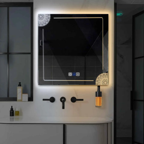 LED Spiegel Vierkant | met Touch-Knoppen | en Anti-Condens Functie | Instelbare lichttemperatuur - Reyze Serie Good Vibes Model 7
