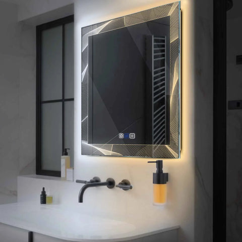 LED Spiegel Vierkant | met Touch-Knoppen | en Anti-Condens Functie | Instelbare lichttemperatuur - Reyze Serie Simetria Model 2