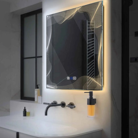 LED Spiegel Vierkant | met Touch-Knoppen | en Anti-Condens Functie | Instelbare lichttemperatuur - Reyze Serie Simetria Model 3