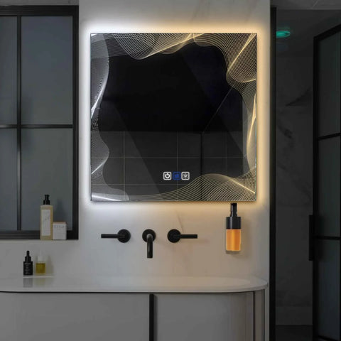 LED Spiegel Vierkant | met Touch-Knoppen | en Anti-Condens Functie | Instelbare lichttemperatuur - Reyze Serie Simetria Model 3
