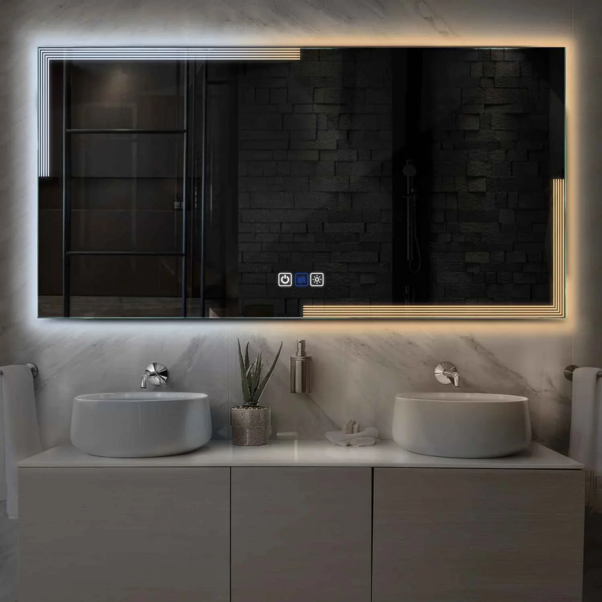 LED Spiegel Rechthoekig | met Touch-Knoppen | en Anti-Condens Functie | Instelbare lichttemperatuur - Reyze Serie Edge Model 2