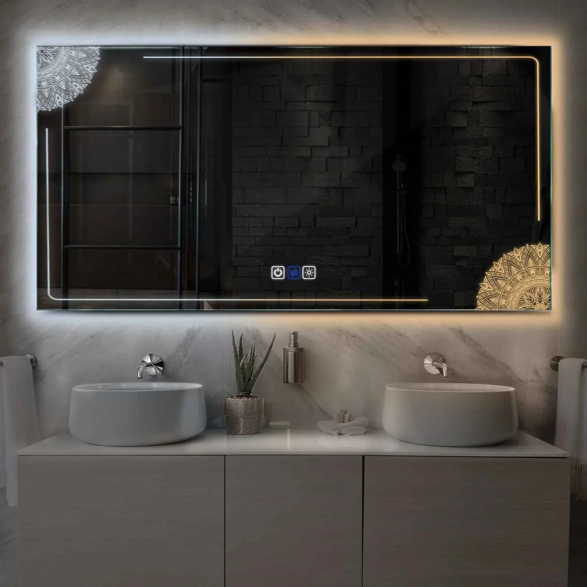 LED Spiegel Rechthoekig | met Touch-Knoppen | en Anti-Condens Functie | Instelbare lichttemperatuur - Reyze Serie Good Vibes Model 7