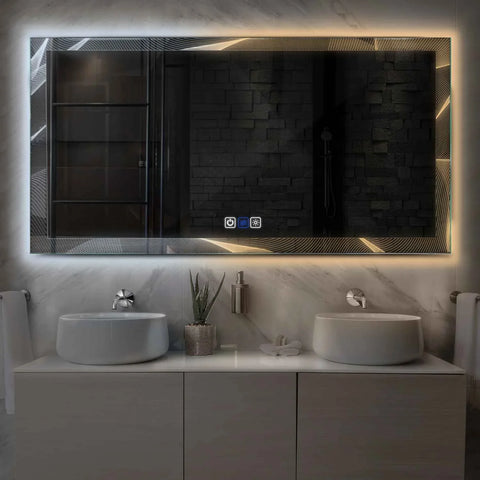 LED Spiegel Rechthoekig | met Touch-Knoppen | en Anti-Condens Functie | Instelbare lichttemperatuur - Reyze Serie Simetria Model 2