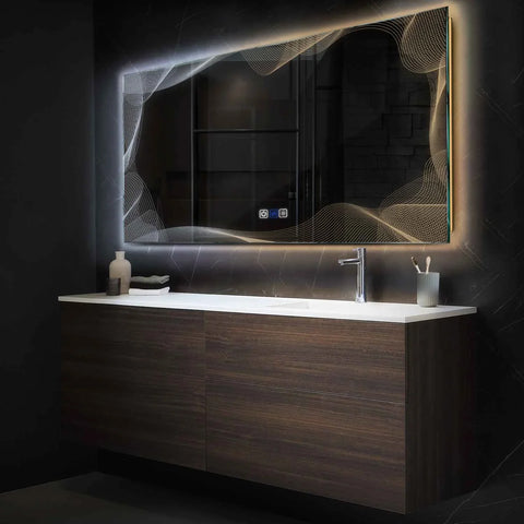 LED Spiegel Rechthoekig | met Touch-Knoppen | en Anti-Condens Functie | Instelbare lichttemperatuur - Reyze Serie Simetria Model 3