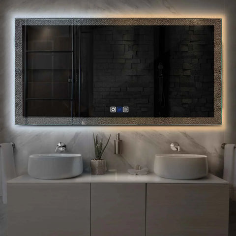 LED Spiegel Rechthoekig | met Touch-Knoppen | en Anti-Condens Functie | Instelbare lichttemperatuur - Reyze Serie Simetria Model 4