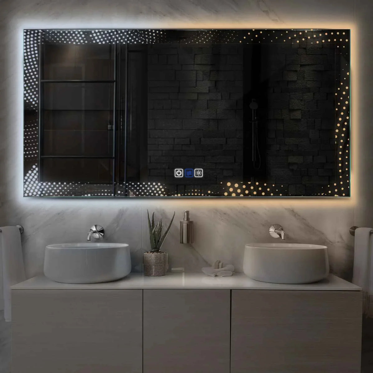 LED Spiegel Rechthoekig | met Touch-Knoppen | en Anti-Condens Functie | Instelbare lichttemperatuur - Reyze Serie Simetria Model 8