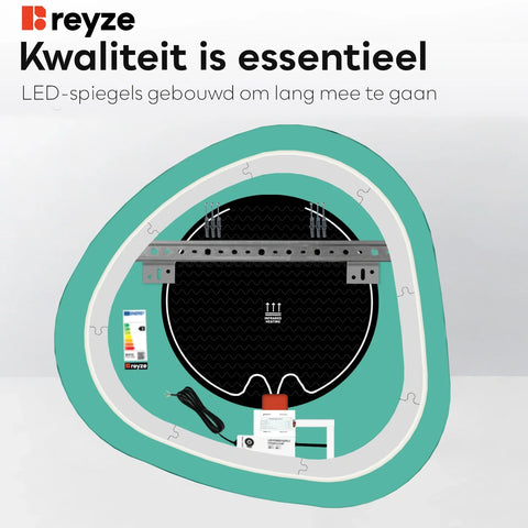 LED Spiegel Asymmetrisch | met Touch-Knoppen | en Anti-Condens Functie | Warm Wit Licht - Reyze Serie Salono Model 1