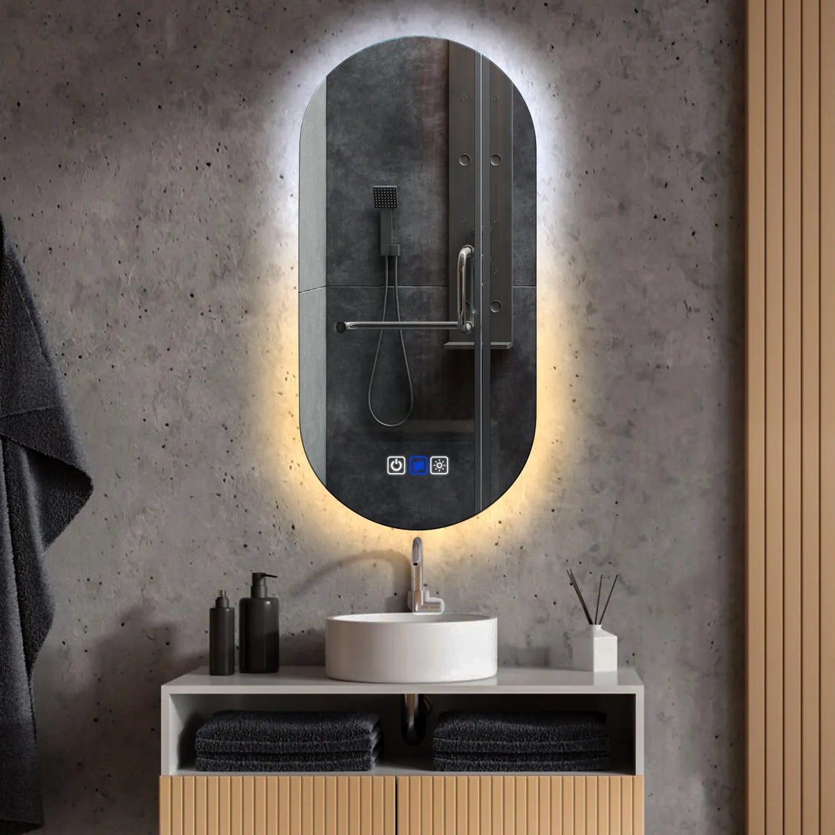 LED Spiegel Ovaal | met Touch-Knoppen | en Anti-Condens Functie | Instelbare lichttemperatuur - Reyze Serie Ambient Model 1