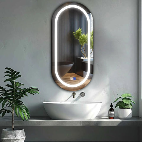 LED Spiegel Ovaal | met Touch-Knoppen | en Anti-Condens Functie | Koud wit licht - Reyze Serie Salono Model 1