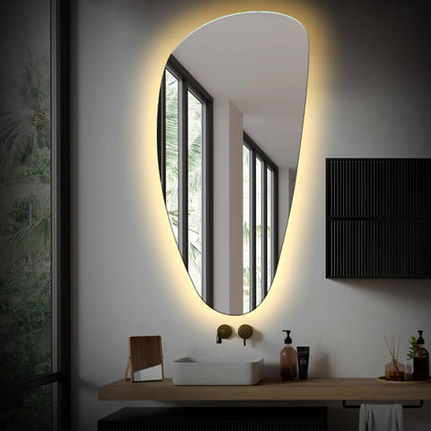 LED Spiegel Asymmetrisch Vertical | Zonder Touchknoppen | Warm Wit Licht - Reyze Serie Ambient Model 1
