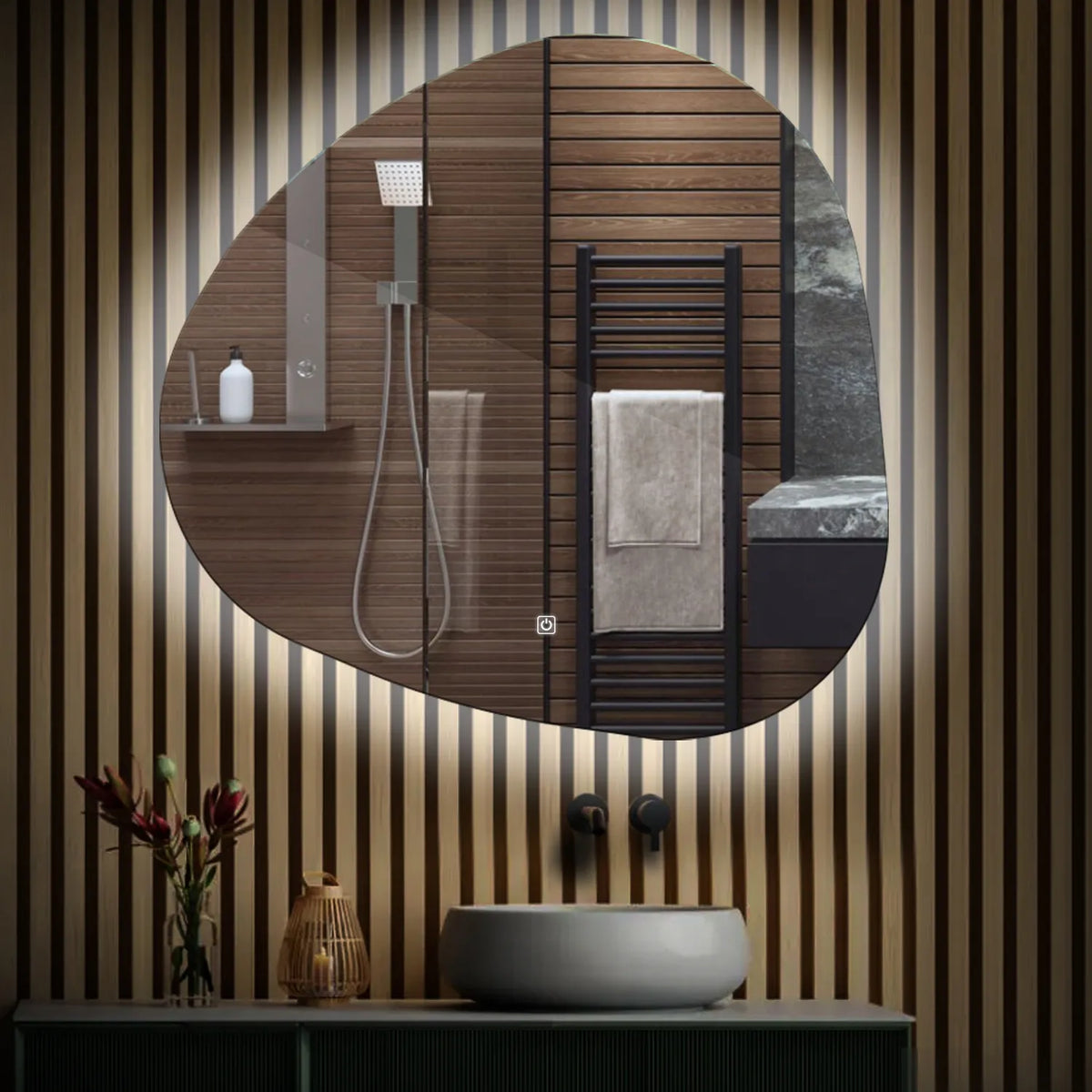 LED Spiegel Asymmetrisch | met Touch-Knop | Koud wit licht - Reyze Serie Ambient Model 1
