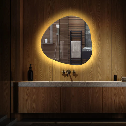 LED Spiegel Asymmetrisch | Zonder Touchknoppen | Warm Wit Licht - Reyze Serie Ambient Model 1