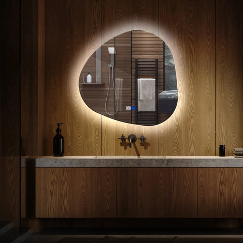 LED Spiegel Asymmetrisch | met Touch-Knoppen | en Anti-Condens Functie | Koud wit licht - Reyze Serie Ambient Model 1