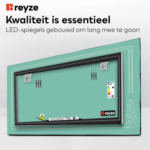 LED Spiegel Rechthoekig | Zonder Touchknoppen | Koud wit licht - Reyze Serie Good Vibes Model 3